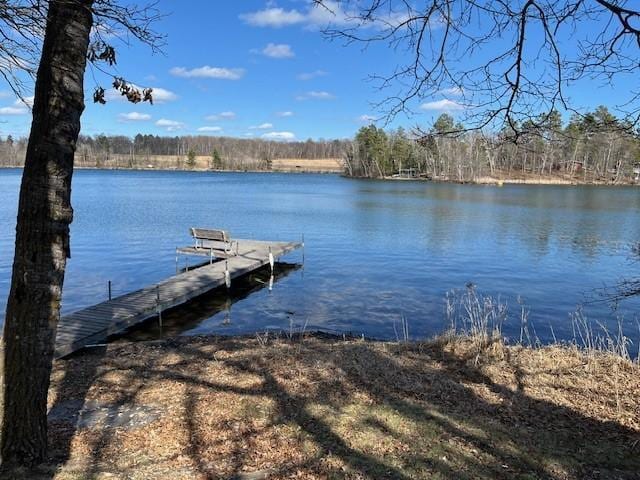 view of dock featuring a view of trees and a water view