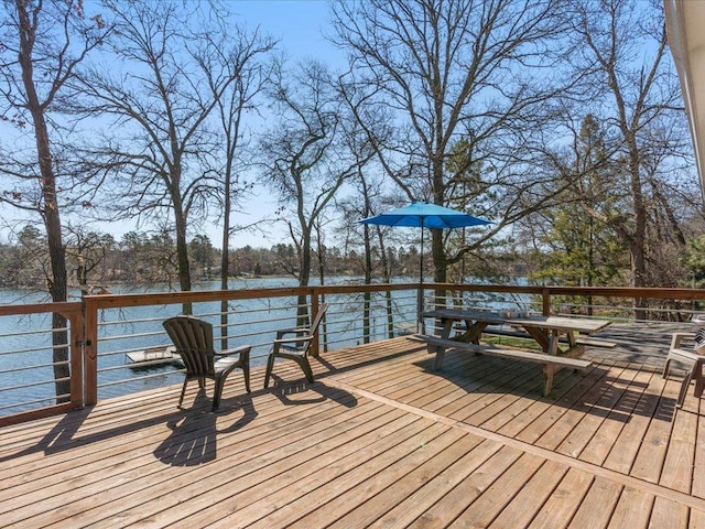 wooden deck with a water view