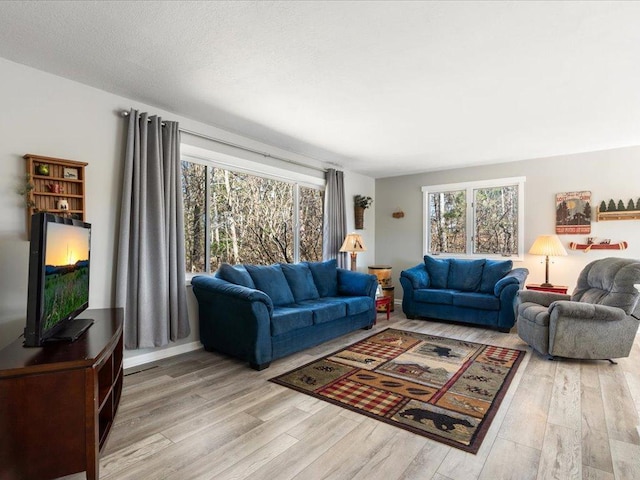 living room with a healthy amount of sunlight and light wood-style floors