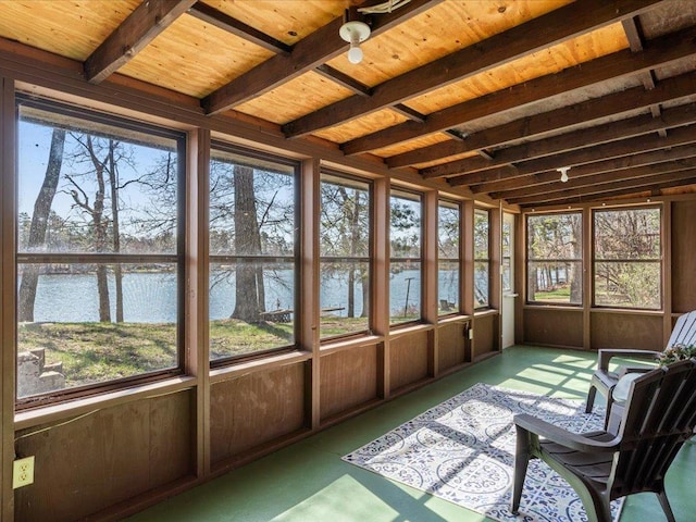 sunroom / solarium featuring a water view and a healthy amount of sunlight