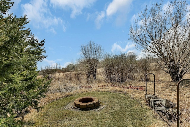 view of yard with a fire pit