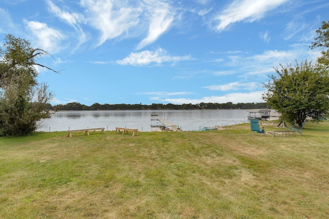 property view of water with a dock