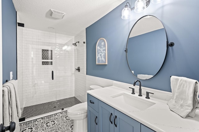 2469 Tournament Players Cir S, Blaine, MN 55449 - full bath featuring a textured ceiling, visible vents, a shower stall, vanity, and toilet