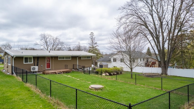 rear view of property featuring a cooling unit and a deck