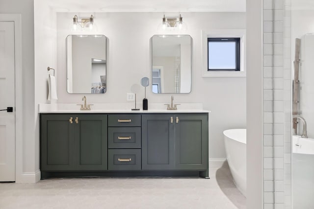 9511 Eagle Ridge Rd, Chanhassen, MN 55317 - full bath with double vanity, a freestanding tub, a shower, and tile patterned floors