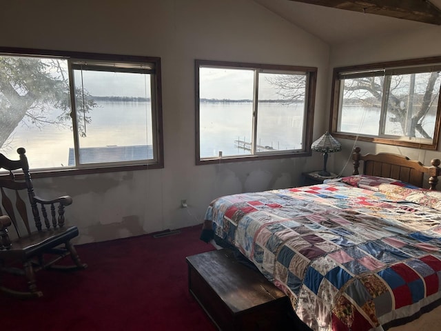 bedroom with lofted ceiling and carpet flooring