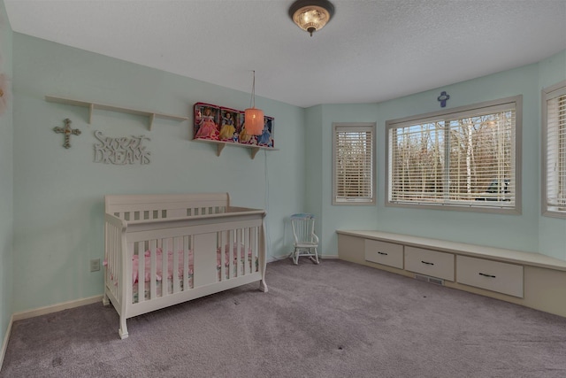 26182 Jericho Rd, Saint Joseph Twp, MN 56301 - bedroom with carpet flooring, a textured ceiling, baseboards, and a nursery area