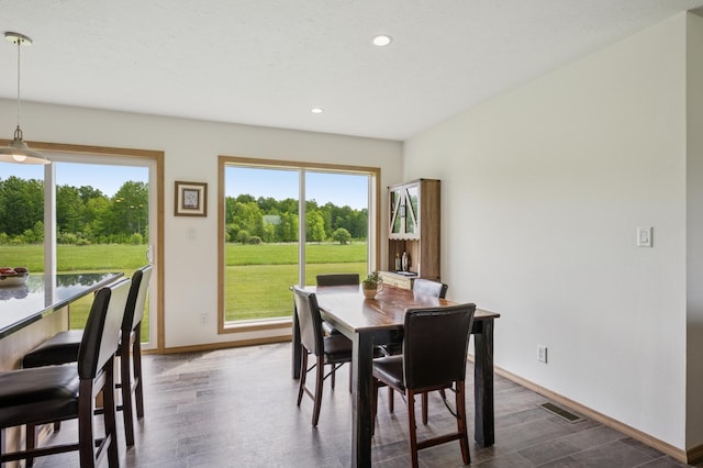 18394 145th Ave, Milaca, MN 56353 - dining area with plenty of natural light, baseboards, recessed lighting, and dark wood-style flooring