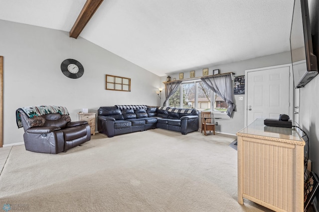 carpeted living room with baseboards