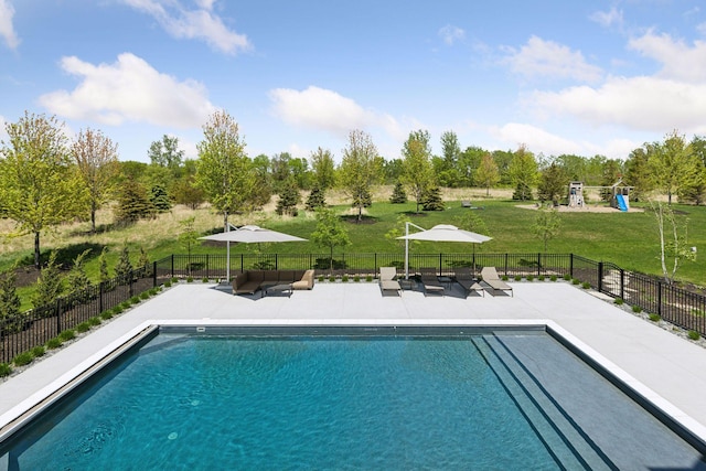 7450 73rd Ct N, Grant, MN 55082 - view of pool with a patio, outdoor lounge area, and a playground