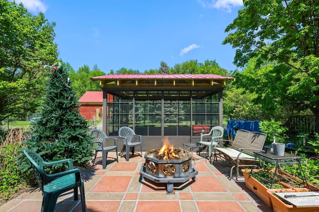 3375 Stark Rd NE, Cambridge Twp, MN 55008 - view of patio / terrace featuring an outdoor fire pit and a gazebo
