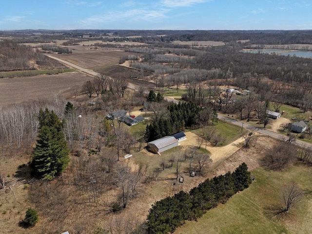 aerial view featuring a water view and a rural view