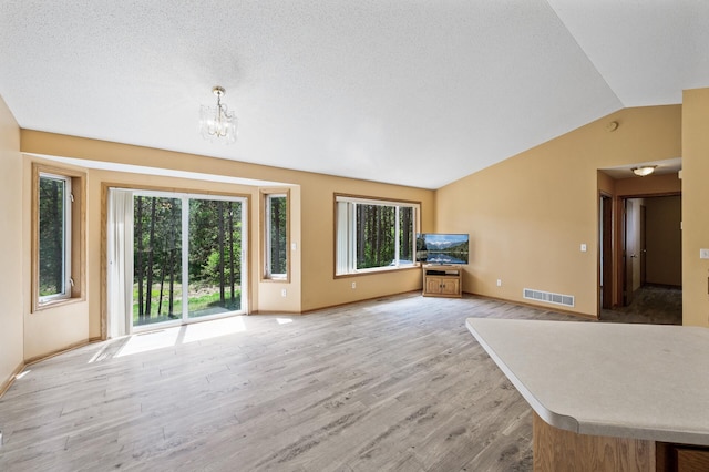 17813 224th Ave NW, Big Lake, MN 55309 - unfurnished living room with plenty of natural light, vaulted ceiling, light wood-style flooring, and baseboards