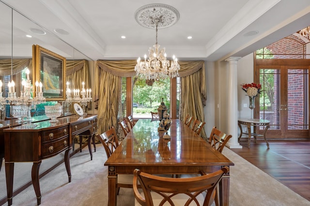 4325 Trillium Ln W, Minnetrista, MN 55364 - dining space with a chandelier, a tray ceiling, plenty of natural light, french doors, and recessed lighting