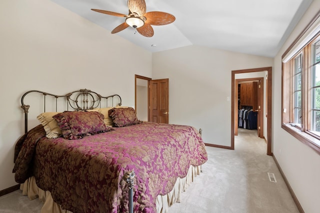 4325 Trillium Ln W, Minnetrista, MN 55364 - bedroom with light colored carpet, lofted ceiling, and a ceiling fan