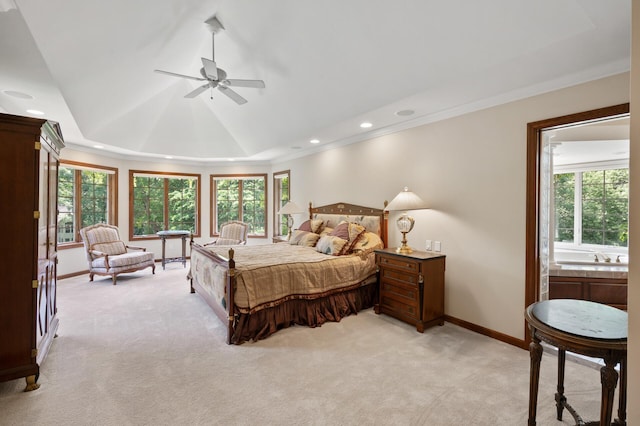 4325 Trillium Ln W, Minnetrista, MN 55364 - bedroom featuring light colored carpet, multiple windows, a raised ceiling, recessed lighting, and crown molding