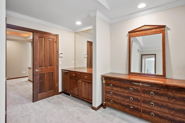 4325 Trillium Ln W, Minnetrista, MN 55364 - bathroom with vanity, crown molding, and recessed lighting