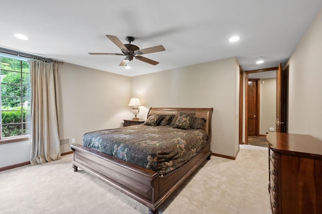 4325 Trillium Ln W, Minnetrista, MN 55364 - bedroom with light carpet, recessed lighting, and ceiling fan