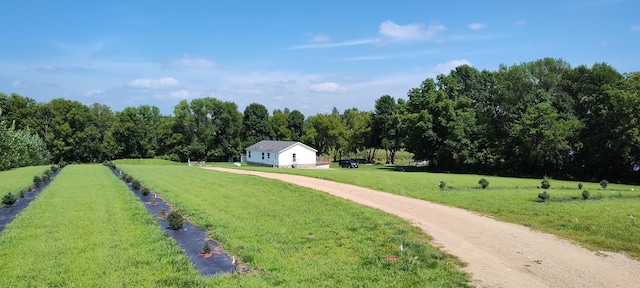 exterior space with a rural view and a yard