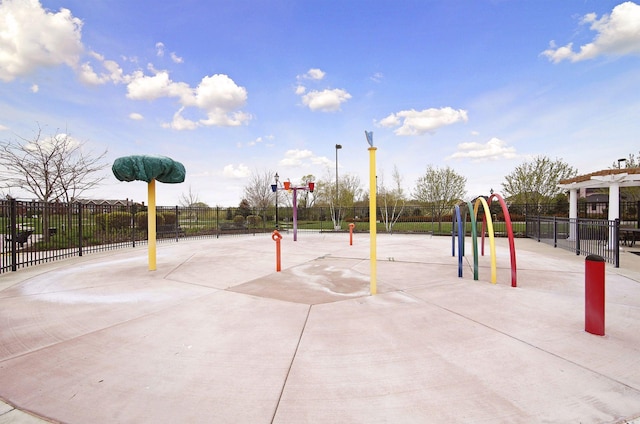 view of play area with fence