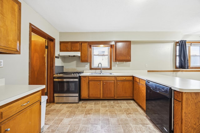 1622 Washington St NE, Minneapolis, MN 55413 - kitchen featuring a sink, stainless steel gas range, black dishwasher, light countertops, and under cabinet range hood