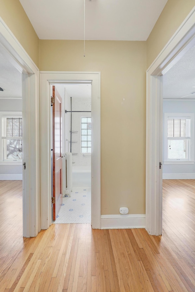 hallway featuring baseboards and light wood-style floors