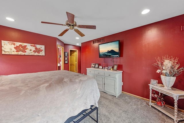 29107 Danel Ave, Randolph, MN 55065 - bedroom with recessed lighting, light carpet, a ceiling fan, and baseboards