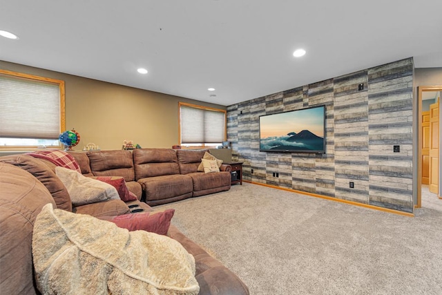 29107 Danel Ave, Randolph, MN 55065 - carpeted living area featuring recessed lighting, wallpapered walls, and an accent wall