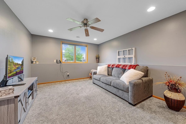 29107 Danel Ave, Randolph, MN 55065 - living area with light carpet, ceiling fan, baseboards, and recessed lighting