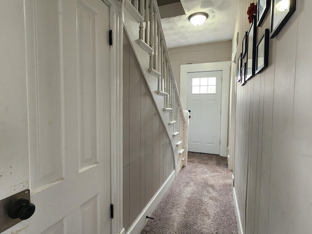 mudroom with carpet flooring