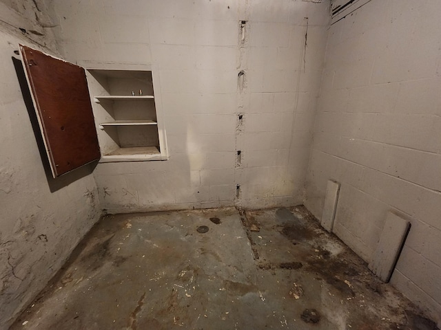 unfinished basement with concrete block wall