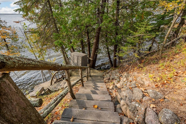 51641 Edgewater Rd, Spring Lake, MN 56680 - staircase featuring a water view