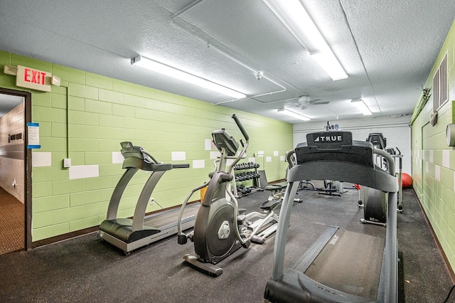 2200 Midland Grove Rd Unit 110, Roseville, MN 55113 - exercise room with a textured ceiling and concrete block wall