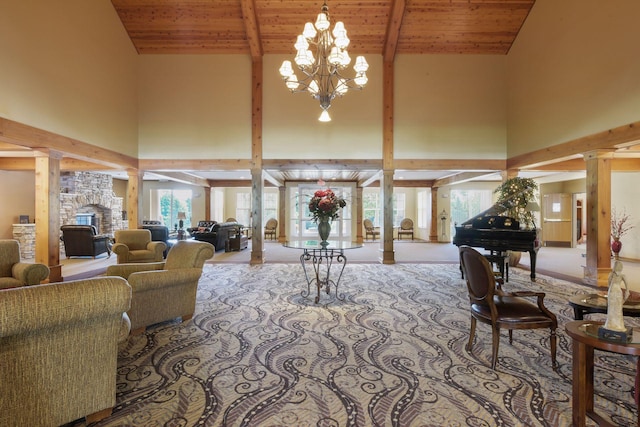 100 Clydesdale Trl Unit 305, Medina, MN 55340 - building lobby featuring a high ceiling and wooden ceiling with exposed beams