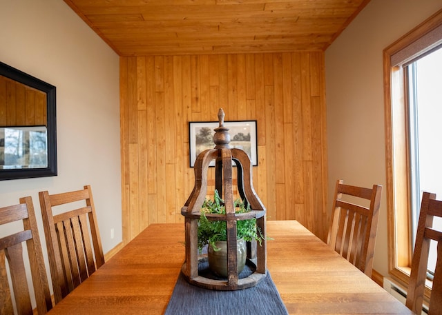 interior space featuring wooden ceiling and wood walls
