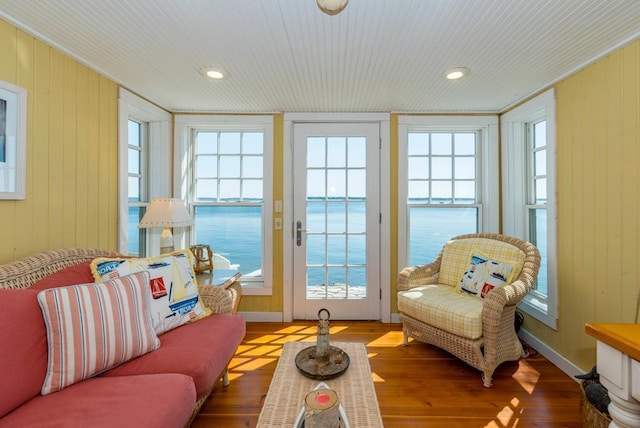 9472 Rocky Point Trl, Lake Shore, MN 56468 - sunroom featuring a water view and plenty of natural light