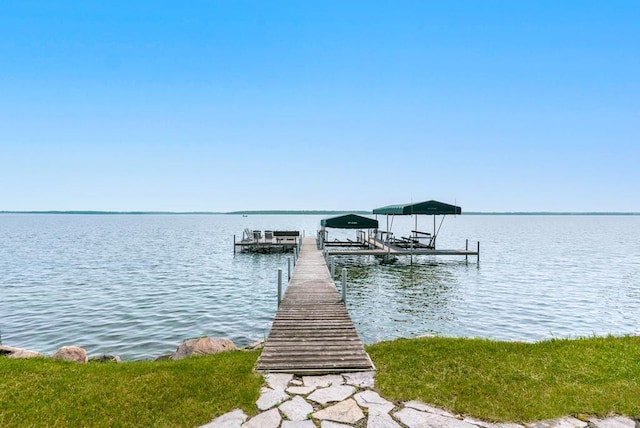 9472 Rocky Point Trl, Lake Shore, MN 56468 - dock area featuring boat lift and a water view