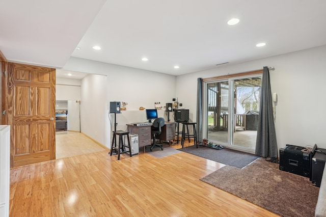 office space featuring recessed lighting and wood finished floors