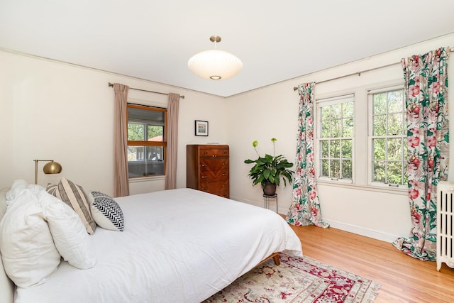 bedroom featuring wood finished floors, multiple windows, and baseboards