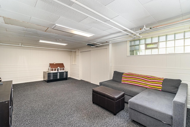 basement featuring carpet floors