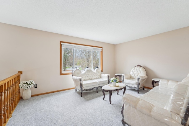 living room with baseboards and carpet flooring