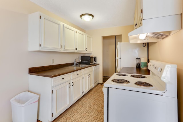 4566 Cedar Lake Rd S Unit 3, Saint Louis Park, MN 55416 - kitchen with white appliances, a sink, dark countertops, and white cabinets