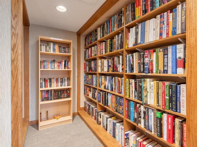 5501 Dewey Hill Rd Unit 233, Edina, MN 55439 - sitting room featuring baseboards, wall of books, carpet flooring, and recessed lighting