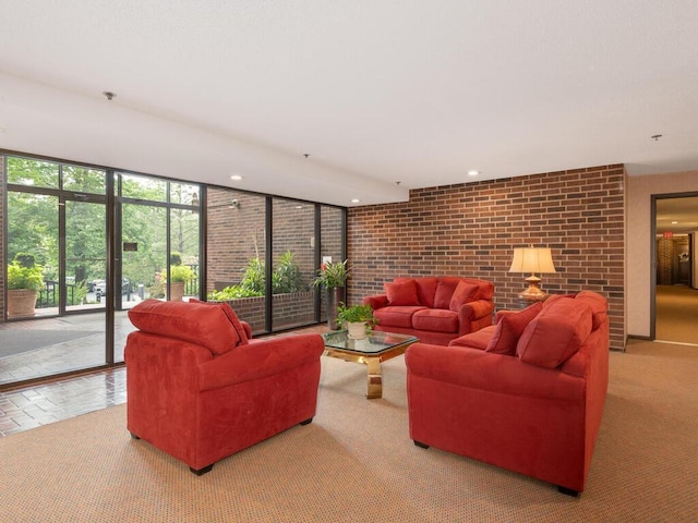 5501 Dewey Hill Rd Unit 233, Edina, MN 55439 - carpeted living area featuring recessed lighting and brick wall