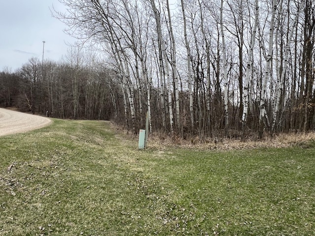 view of yard with a view of trees
