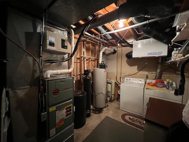 utilities featuring gas water heater and washing machine and dryer