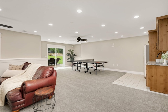 3839 189th Ln NW, Oak Grove, MN 55303 - rec room featuring ceiling fan, light carpet, and recessed lighting