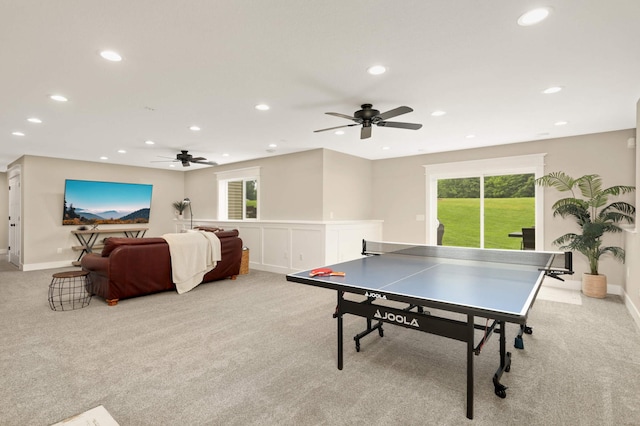 3839 189th Ln NW, Oak Grove, MN 55303 - game room with a ceiling fan, carpet flooring, and recessed lighting