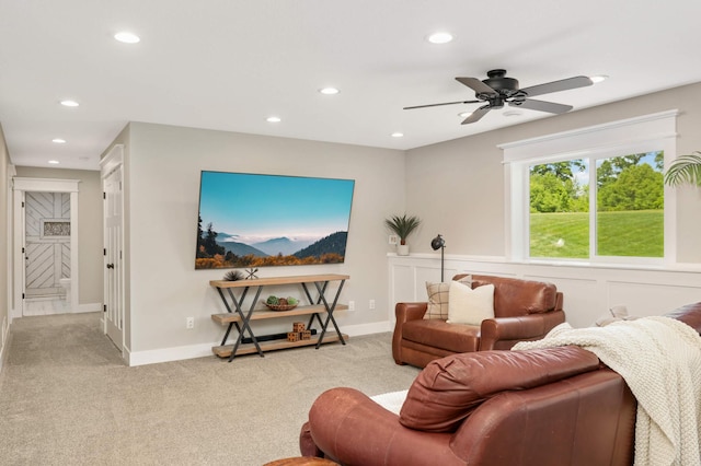 3839 189th Ln NW, Oak Grove, MN 55303 - carpeted living area featuring recessed lighting, ceiling fan, and baseboards