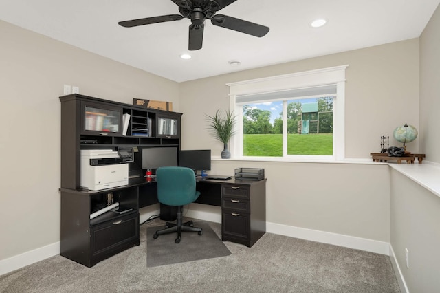 3839 189th Ln NW, Oak Grove, MN 55303 - home office with light colored carpet, ceiling fan, baseboards, and recessed lighting